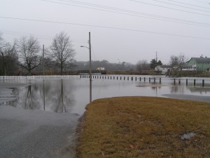 Parking lot and boat ramp flooded at high tide in Cupola Park ... Millsboro, DE