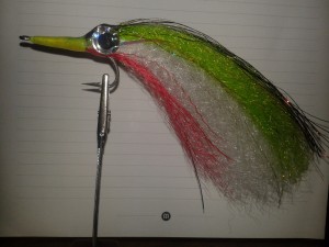 Ballyhoo fly tied by Captain Jim Stephens ballyhoo fly, saltwater fly anglers of Delaware, fly tying