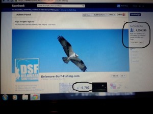 DSF Facebook page screenshot delaware surf fishing, advertising on DSF, internet marketing, DSF promotions,
