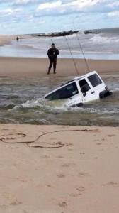 jeep stuck in tidal ditch, stupid human tricks, vehicles stuck on the beach, delmarva fishing follies