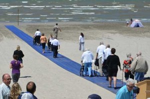 Beach access mats used to create accesability for disabled visitors