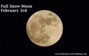 full snow moon, hunger moon, native american mon names, sussex county, delaware, surf fishing by moonlight