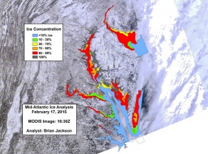satellite ice image, delaware bay, chesapeake bay, national ice center, noaa,
