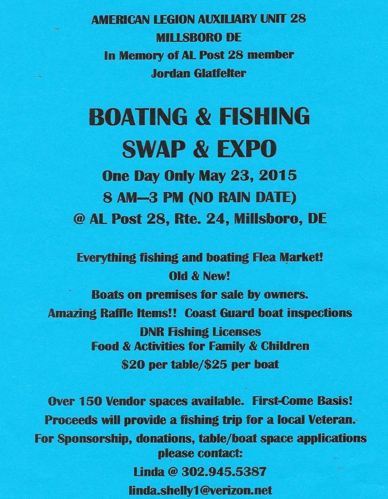 American Legion Fishing and Boating Expo, May 23,memorial day weekend, oak orcahrd, delaware, sussex county,