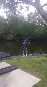Rich King trying to free a line from a tree.