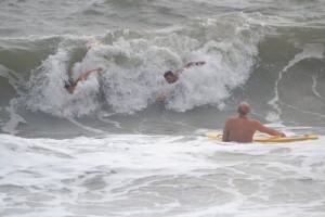 Rehoboth Beach Patrol drilling in the rough seas. No swimming allowed today .. photo by Karen Sekcienski