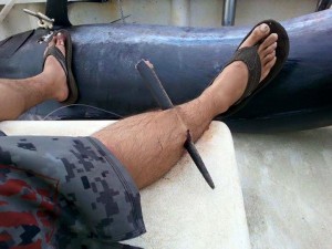 Russell Ching, speared by a bill fish, blue marlin,