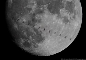 internation space station, moon background, january full moon