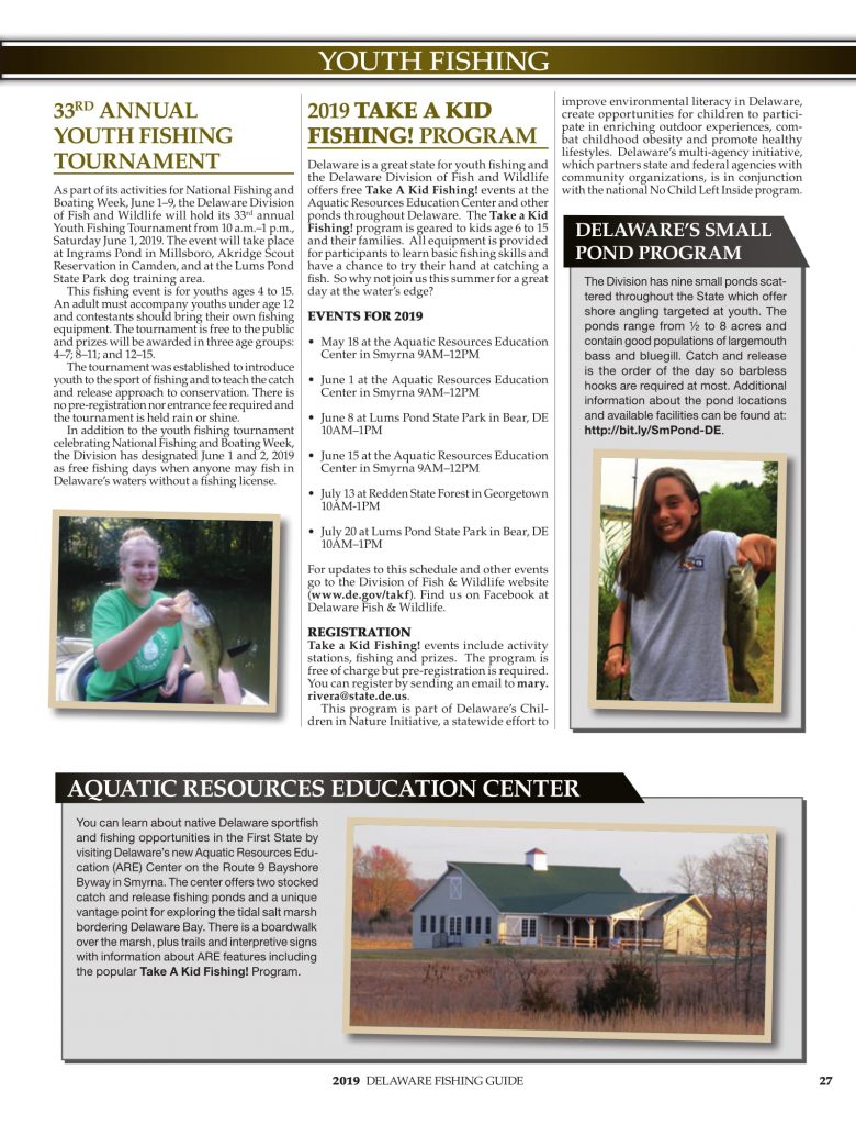 DNREC, 2019 Delaware Fishing Guide, Delaware Department of Natural Resources and Environmental Control, new castle county, kent county, sussex county, creel limits, regulations, state fishing records,