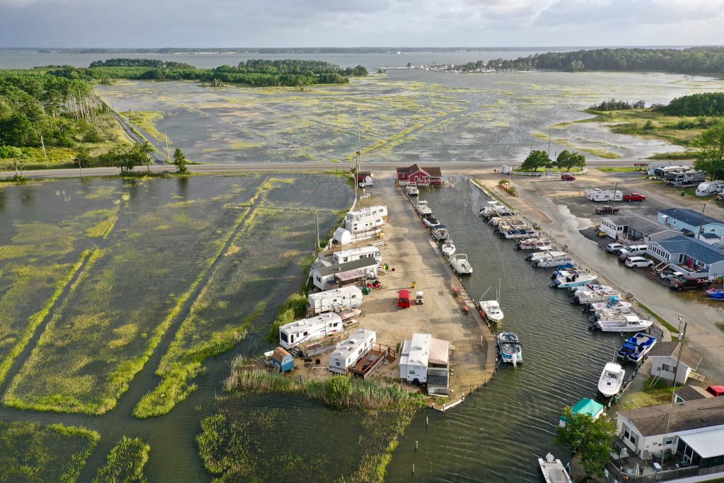 long neck road, noreaster flooding, delaware, malones, bayside bait and tackle, sussex county, inland bay flooding,