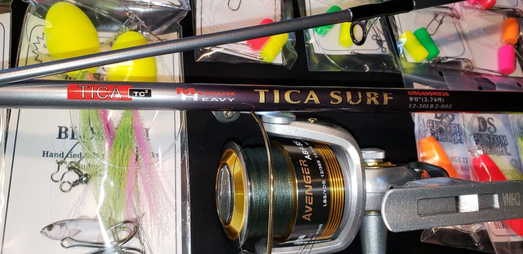 DS Custom Tackle, surf fishing package, frets 4 vets raffle, delaware, sussex county, tica rod, okuma reel, surf fishing tackle, modified mullet rig